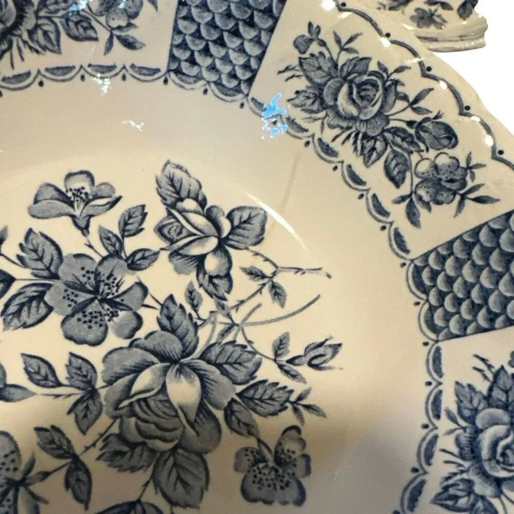 Vtg Myotts Melody England x5 rose decor blue copper print transferware, France c